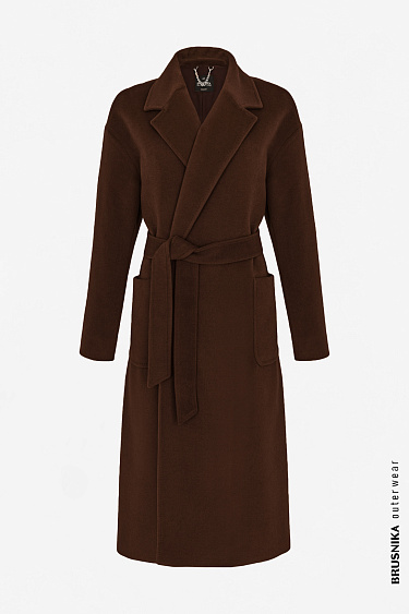 Шерстяное пальто-халат с поясом