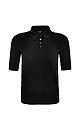 Трикотажная футболка-поло из вискозы. Модель приталенного силуэта, с короткими рукавами с манжетами, отложным воротником и застежкой на пуговицы на планке.