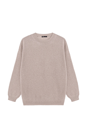 бежевый Трикотажный джемпер из 100% кашемира. Модель свободного силуэта со спущенной линией плеча и круглым вырезом горловины. Края изделия выполнены в рубчик.