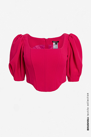 фуксия Топ корсетного типа с объёмными рукавами, с молнией на спинке