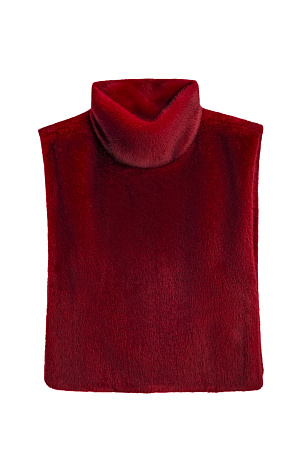 красный Жилет из экомеха с воротником-стойкой. Застежки по бокам на кнопки. Изделие выполнено на подкладке.