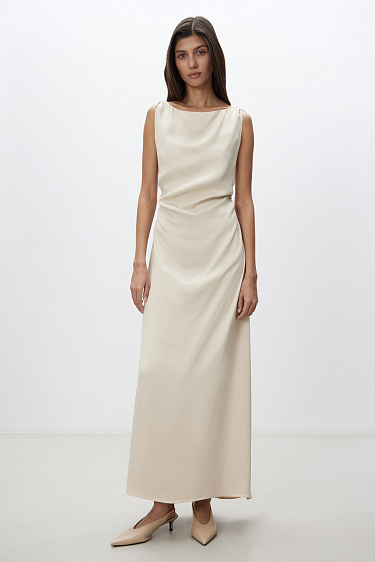 Атласное платье с перекрутом на плечах
