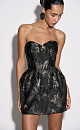 Платье длины мини из жаккарда. Модель с корсетным верхом и фигурным вырезом декольте. Застежка на потайную молнию сзади. Изделие на подкладке.