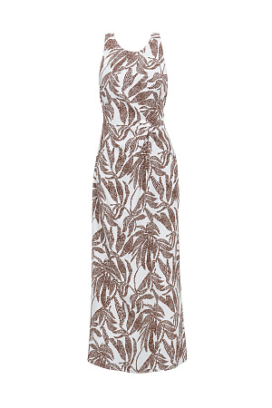 белый Принтованный сарафан с перекрутом на талии. Приталенная по крою модель в длине макси с круглым вырезом, открытой спиной и широкими перекрестными бретелями.