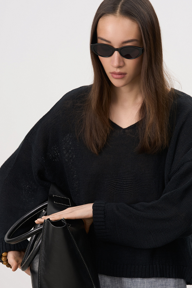 Джемпер из 100% льна с V-образным вырезом