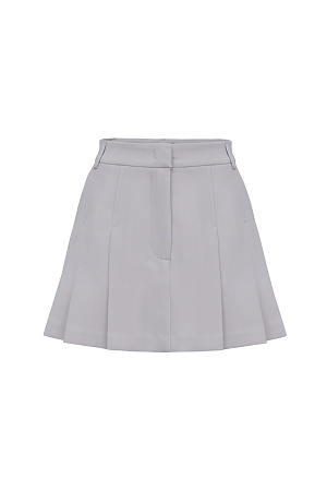 серый Юбка длины мини из поливискозы. Модель с крупными складками, боковыми карманами и шлевками на поясе для ремня. Застежка на молнию, крючок и внутреннюю пуговицу. 