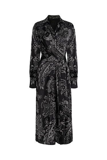 Атласное платье-рубашка с принтом