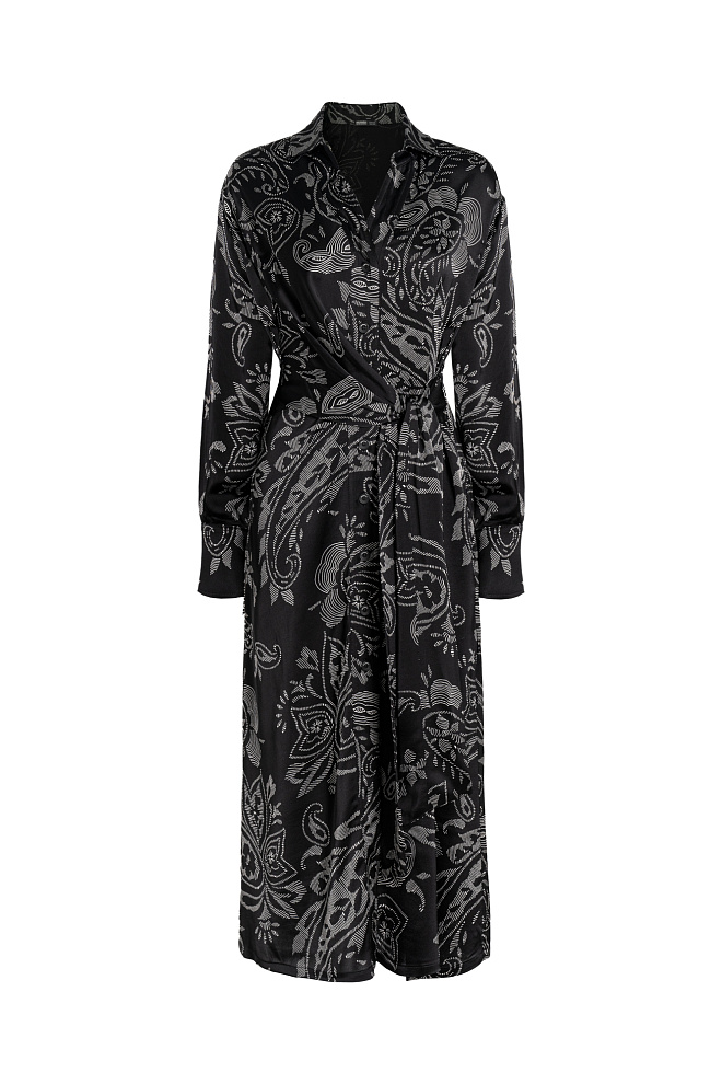 Атласное платье-рубашка с принтом