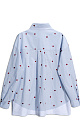 Рубашка из 100% хлопка с принтом в виде сердечек и вышивкой на манжетах. Модель с длинными рукавами с манжетами на пуговицах, отложным воротником и нагрудным карманом. Контрастные элементы в стиле гранж по низу изделия.