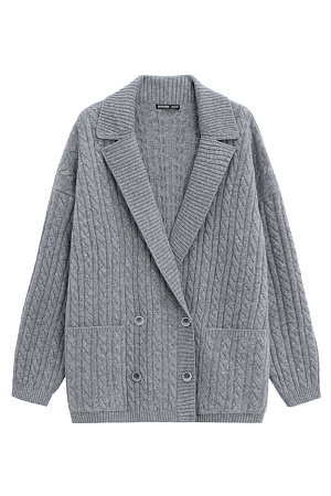 серый Трикотажный кардиган из кашемира и шерсти. Модель с отложным воротником и большими накладными карманами. Края изделия выполнены в широкий рубчик.