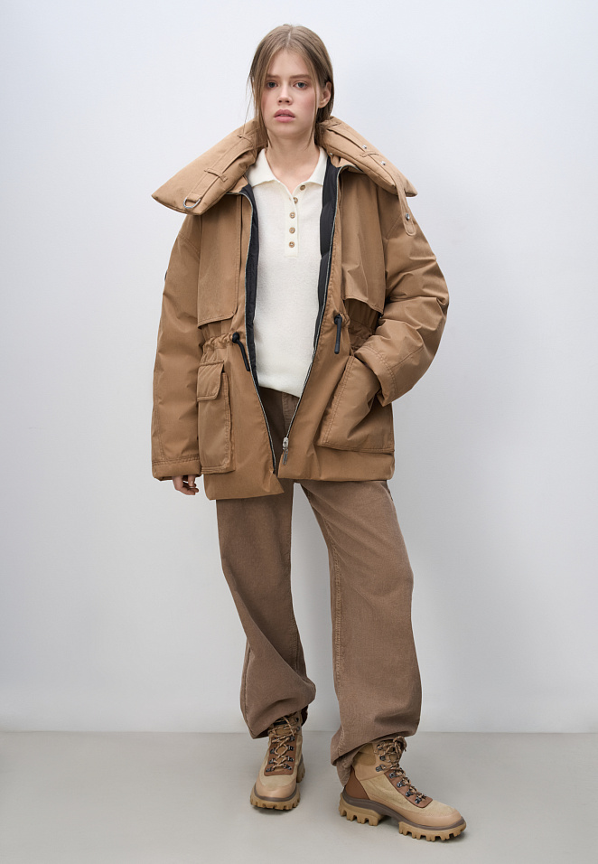 Двусторонний пуховик с дополнительным воротником