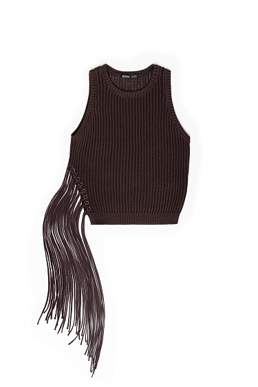 Трикотажный топ с бахромой и люверсами
