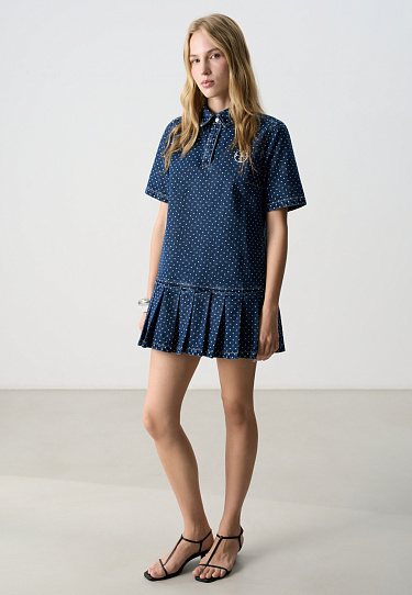 Джинсовое платье в горох