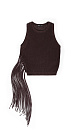 Трикотажный ажурный топ из 100% хлопка. Модель прямого силуэта, без рукавов, с круглым вырезом горловины. Изделие декорировано длинной бахромой и люверсами.