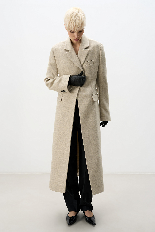 Однобортное шерстяное пальто