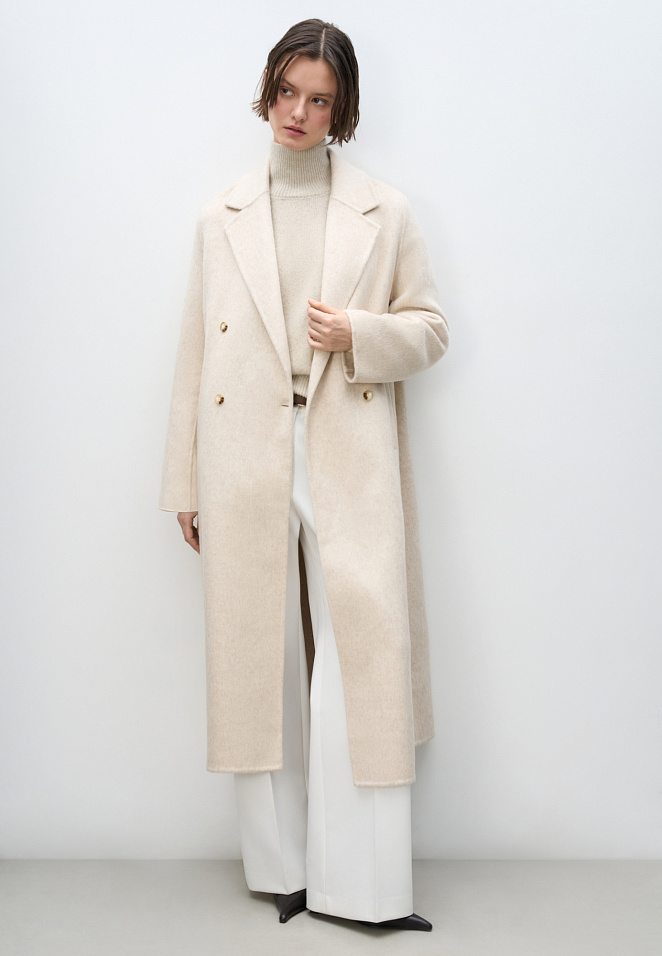 Двубортное шерстяное пальто