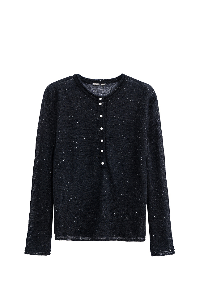 Трикотажный лонгслив из кидмохера с пайетками