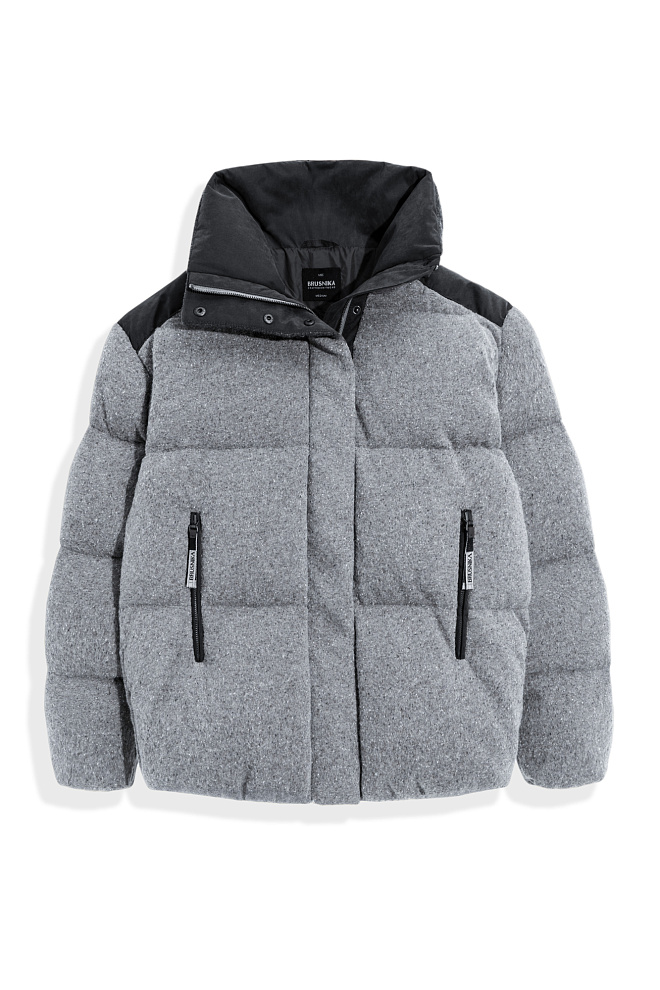 Трикотажный пуховик с капюшоном 