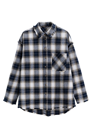 синий Рубашка в клетку из 100% хлопка. Модель прямого кроя с отложным воротником и нагрудным карманом с логотипом бренда. Изделие декорировано имитацией необработанного края. 