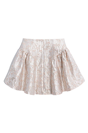 молочный Юбка-баллон длины мини, выполненная из жатого жаккарда с растительным орнаментом. Модель с высокой талией и застежкой на скрытую молнию сзади. Изделие на подкладке.