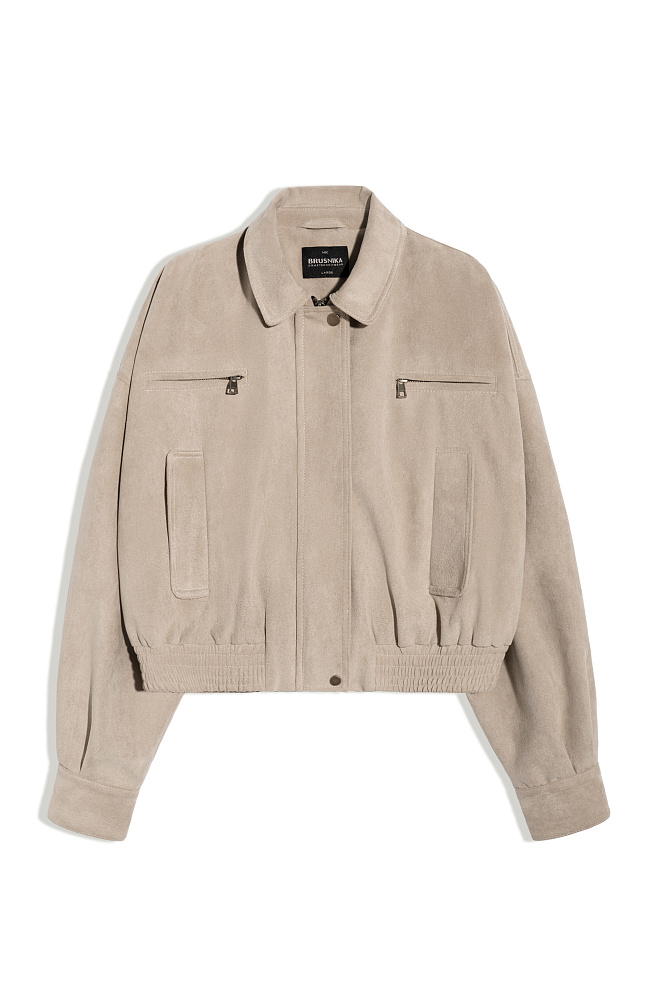 Бомбер из замши с отложным воротником