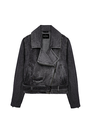 черный Джинсовая куртка из 100% хлопка с косой застежкой и поясом.