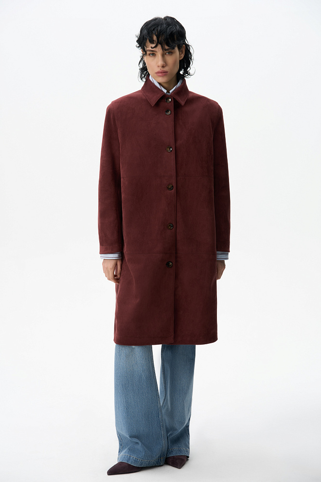 Тренч с отделкой под замшу