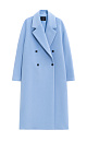 Двубортное длинное пальто из шерсти. Модель прямого кроя с широкими лацканами и врезными карманами. Изделие выполнено на подкладке.