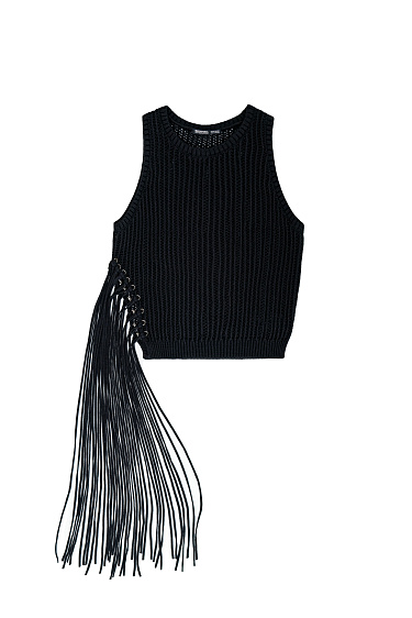 Трикотажный топ с бахромой и люверсами