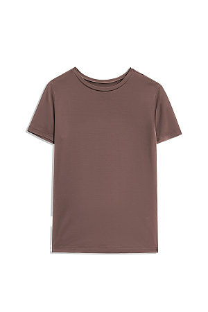 коричневый Футболка из модала облегающего силуэта. Модель с коротким рукавом и круглым вырезом горловины. 