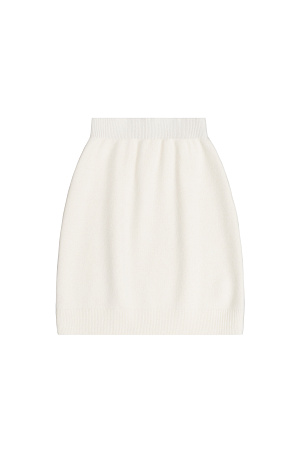 молочный Трикотажная юбка длины мини из шерсти с добавлением кашемира. Модель по фигуре с эластичным поясом на резинке.