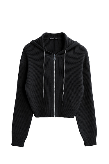 Трикотажный бомбер с капюшоном