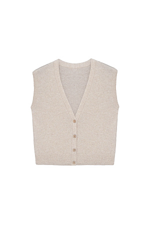 бежевый Трикотажный жилет из смесовой шерсти с кашемиром. Модель прямого кроя с V-образным вырезом и застежкой на пуговицы.