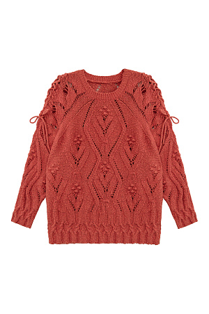 оранжевый Джемпер с добавлением хлопка и льна, шнуровка на плечах.