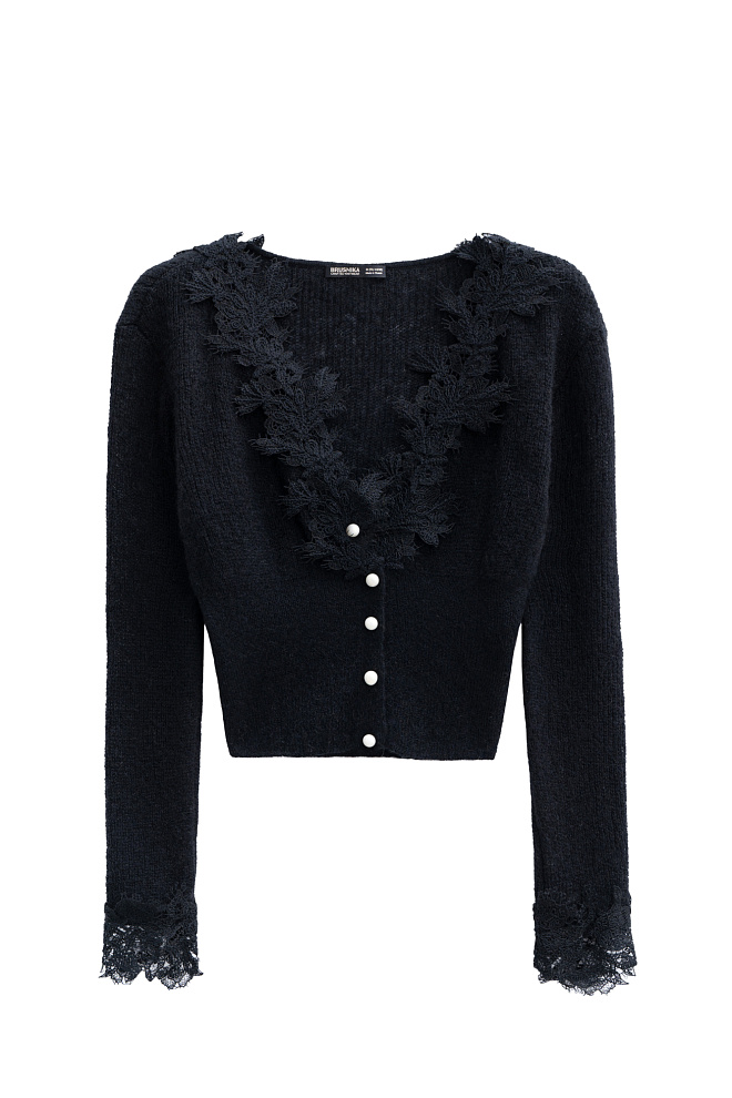 Кардиган из шерсти мериноса с кружевом