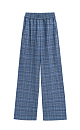 Прямые брюки из шерсти в клетку. Модель с широким поясом на эластичной резинке и двумя боковыми карманами. 