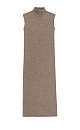 Трикотажное платье длины макси из шерсти и кашемира. Модель прямого кроя без рукавов и высоким воротником.