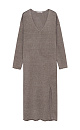 Трикотажное платье длины макси из 100% льна. Модель прямого силуэта с V-образным вырезом и длинным рукавом. Изделие декорировано разрезом спереди.
