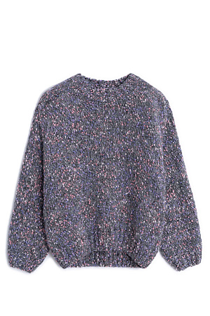 серый Буклированный джемпер из шерсти альпака. Модель свободного силуэта с рукавом-погон и круглым воротником. Низ изделия, манжеты рукавов и воротник выполнены в широкий рубчик.