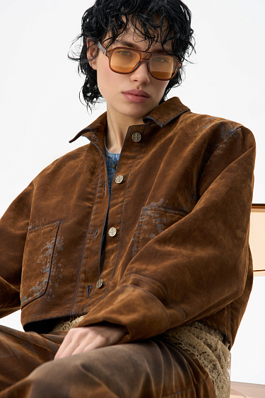 Джинсовый жакет с эффектом велюра