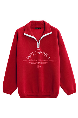 красный Принтованный джемпер из вискозы. Модель свободного силуэта со спущенной линией плеча и воротником-стойкой, застегивающимся на молнию. Манжеты и низ изделия выполнены в рубчик.