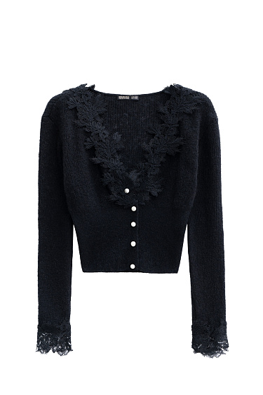 Кардиган из шерсти мериноса с кружевом