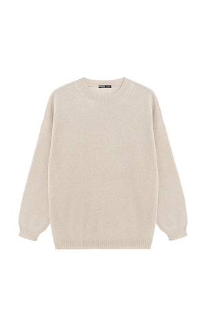 бежевый Трикотажный джемпер из 100% кашемира. Модель свободного силуэта со спущенной линией плеча и круглым вырезом горловины. Края изделия выполнены в рубчик.