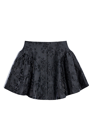 черный Юбка-баллон длины мини, выполненная из жатого жаккарда с растительным орнаментом. Модель с высокой талией и застежкой на скрытую молнию сзади. Изделие на подкладке.