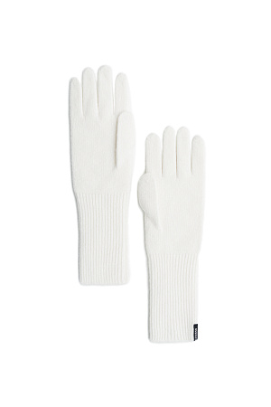 белый Трикотажные перчатки из кашемира и шерсти. Модель с длинными манжетами и брендированным ярлыком.