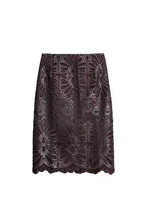 коричневый Юбка длины миди из экокожи с кружевом. Модель приталенного силуэта с застежкой на молнию сзади. Изделие на подкладке.