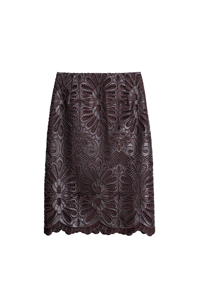 Юбка из экокожи с кружевом