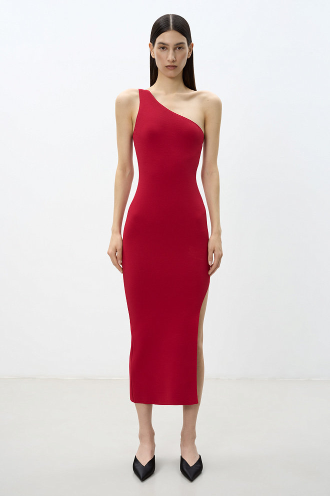 Трикотажное платье миди на одно плечо 