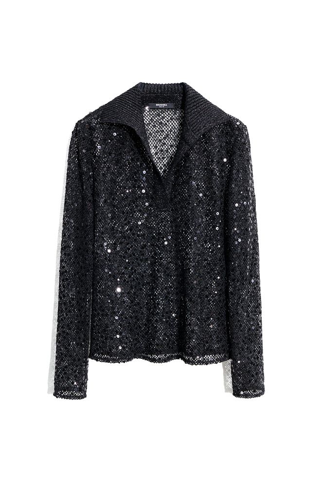 Ажурная рубашка поло с пайетками