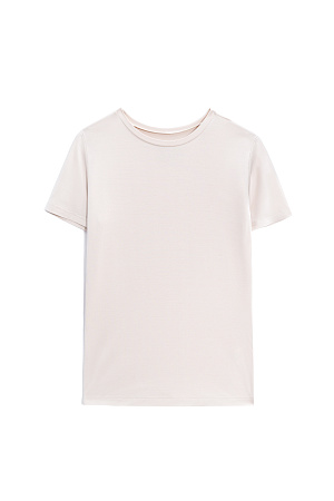 молочный Футболка из модала облегающего силуэта. Модель с коротким рукавом и круглым вырезом горловины. 